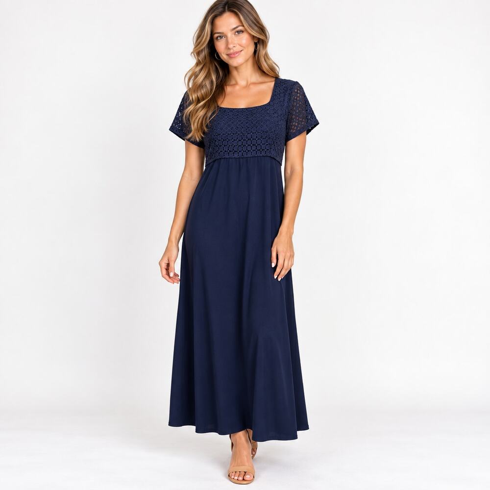 Navy Short Sleeve Maxi Dress Womens Size 16 Navy Mother the Bride Formal Wedding